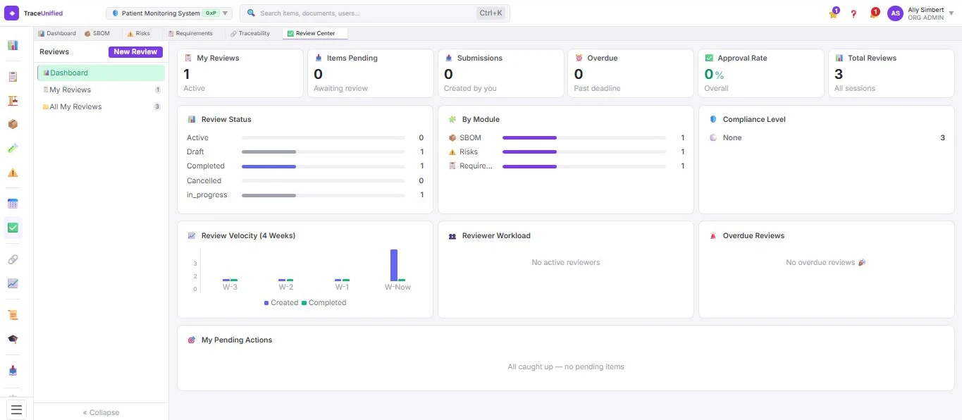 TraceUnified Review Center view