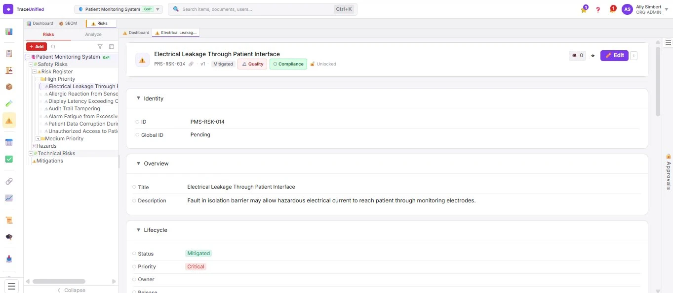 TraceUnified Risk view