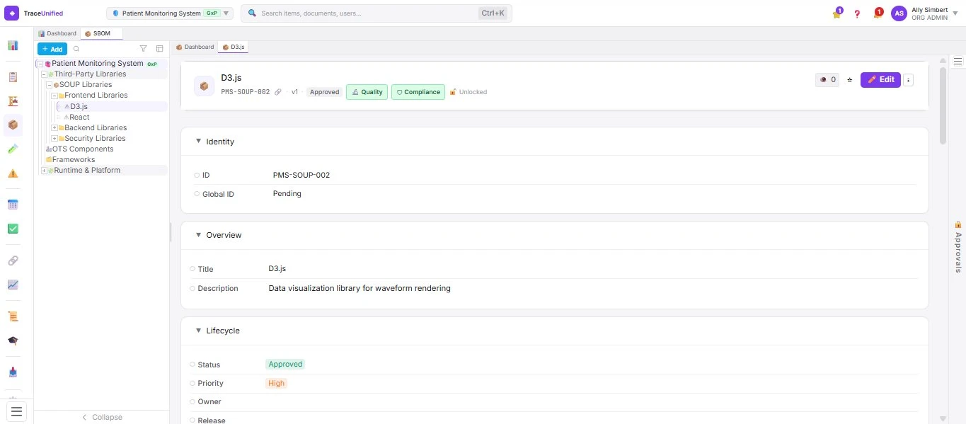 TraceUnified SBOM view