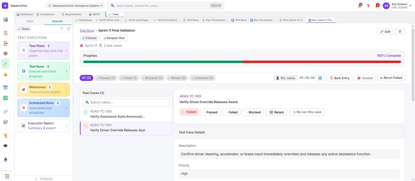 TraceUnified Tests view