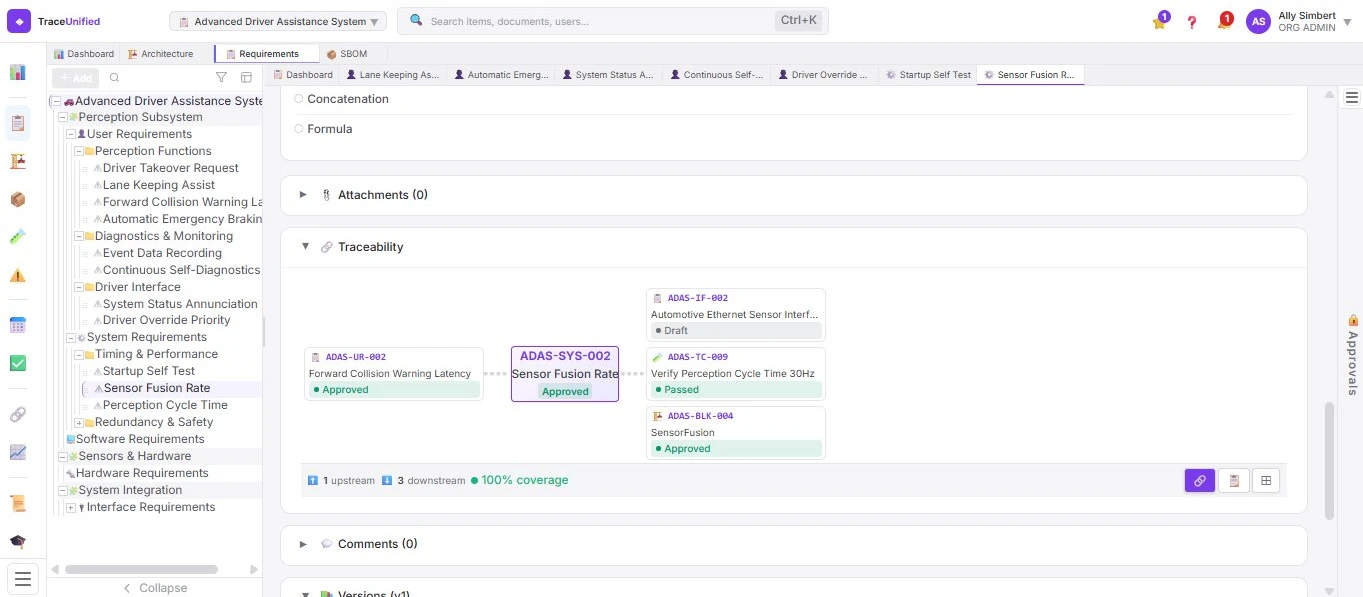 TraceUnified Traceability view
